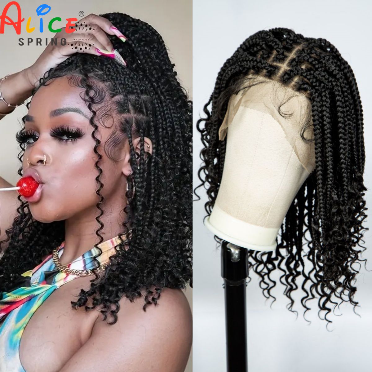 Synthetic Braided Wigs For Black Women - Parrucche intrecciate a scatola senza nodi